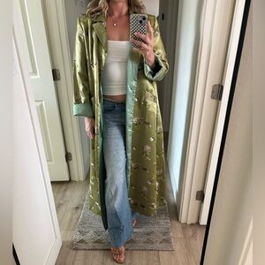 ❌ Floral Green Satin Duster Coat